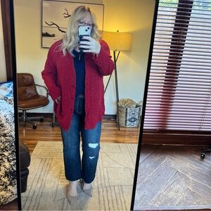 URU 100% silk Red Button-Down Shirt silk embossed button front blouse